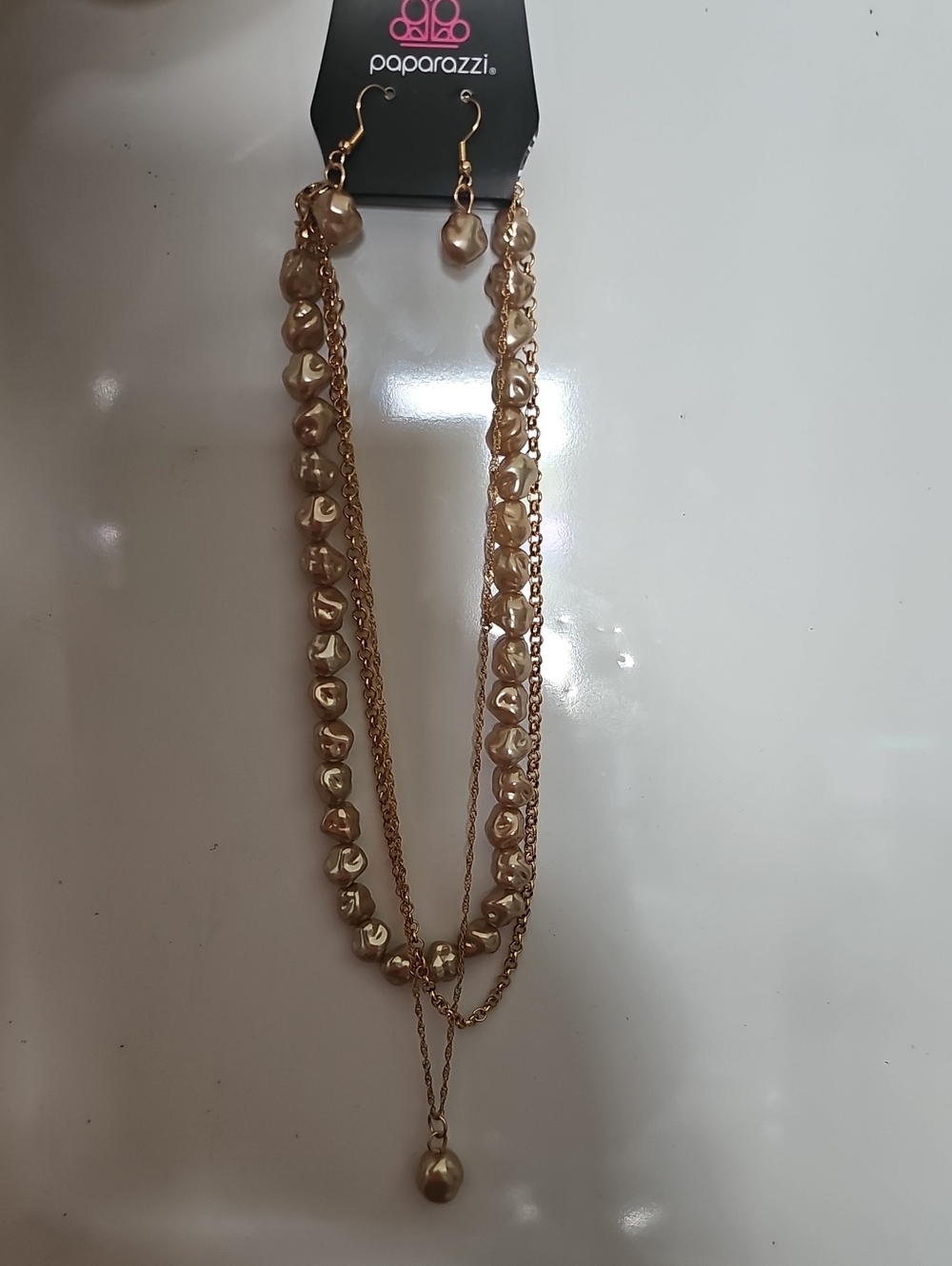 paparazzi Gold-Tone Layered Pearl Drop Necklace
